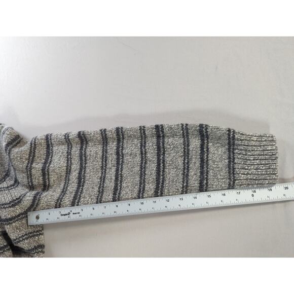 L.L. Bean L Tall Gray Striped 100% Lambswool Sweater Knit Pullover Mens Warm - Picture 7 of 11